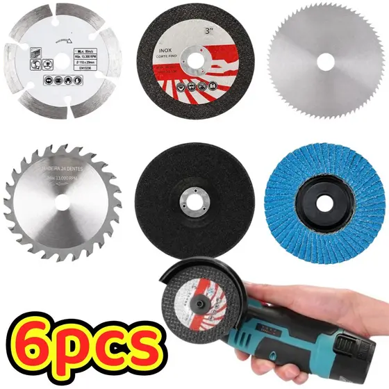 6 Pçs 75mm Disco De Corte Para 10mm Buraco Ângulo Moedor Metal Lâmina Circular Plana Serra Aleta Rebolo Lixar Almofadas