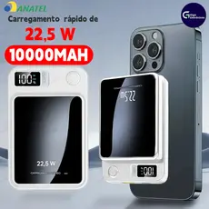 Carregador Externo Portátil 10000mAh com MagSafe e Tela, Recarga por Indução para Celulares iPhone e Android
