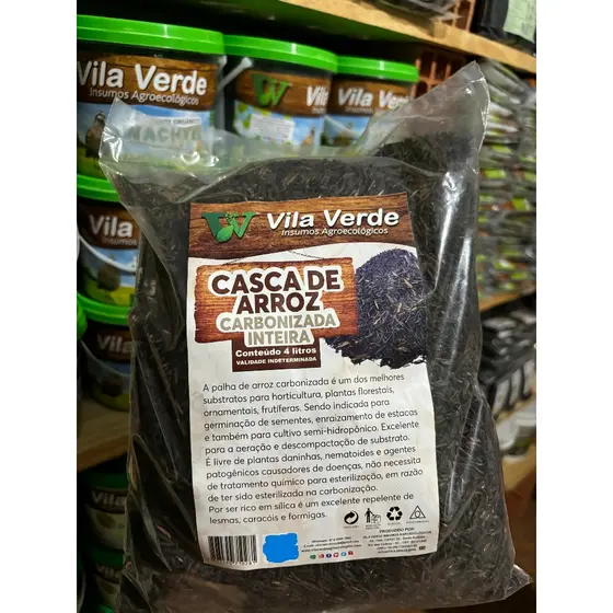 Casca de Arroz carbonizada inteira 4 litros