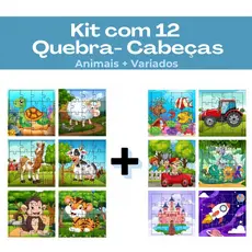 Kit 12 jogos quebra cabeça infantil em madeira mdf 16 peças cada (12 unidades)