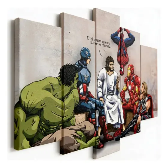 Kit Quadro Decorativo Sala Quarto Luxo Jesus E Foi Assim Que Eu Salvei O Mundo Super Heróis