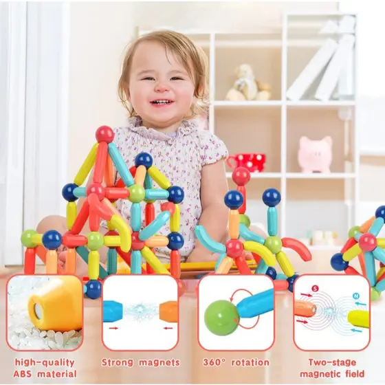 128/144/64PECAS Blocos De Construção 3d Magnéticos Brinquedo ímã Varas Bolas Jogo Montagem Para Crianças