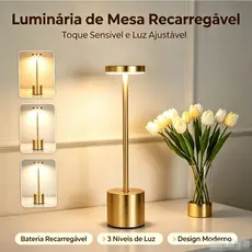 Luminária Abajur de Mesa Candeiro Dumbbell Touch de Quarto Luxuosa 3 Tons de Led