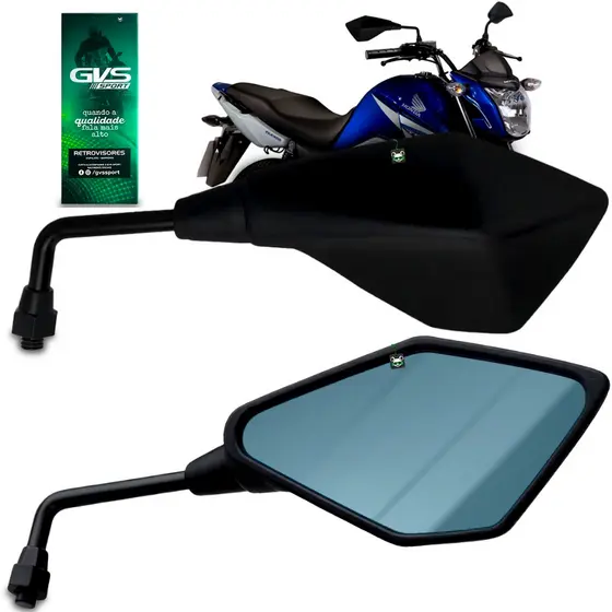 Par Retrovisor Moto Rosca Honda Haste Curta Rebaixado 90° Lente Azul Espelho GVS