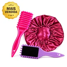 Kit 2 Itens Escova Onda Finalizadora + Touca Cetim Grande Anti Frizz Cuidados Cabelo ENVIO RÁPIDO!!!