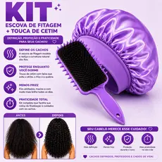 Kit Escova Modeladora de Cachos + Touca de Cetim com Faixa Anti Frizz Finalização e Proteção Capilar