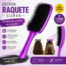 Escova Raquete Curva Profissional Anti Frizz Cerdas Flexíveis Desembaraça Sem Quebrar os Fios