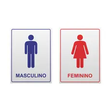 Placa Banheiro Masculino e Feminino 20x15cm – Sinalização WC Plástico com Fita Dupla Face