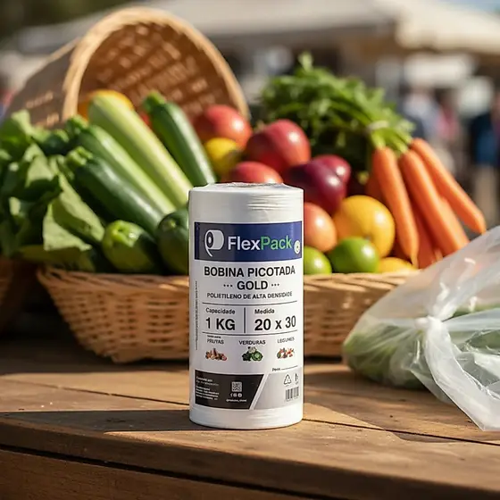 Bobina de Saco Plástico Picotada 20x30 Fundo Reto para 1Kg  Freezer