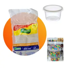 Kit 240 UNID Pote Redondo 250ml Bolo Pote Sorvete Com Tampa Descartável Rioplastic