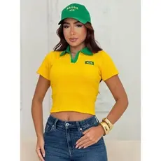 Cropped Polo Blusa Baby Look Brasil Core Tendência Essencial Casual Básica Copa Mundo