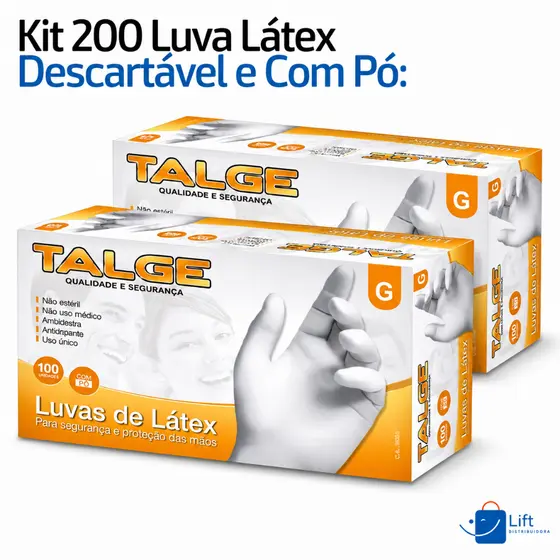Luva Latex 200 un Descartável Profissional | Com pó - P, M, G
