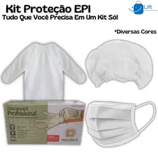 Kit EPI Descartável – 10 Aventais G20 + 50 Máscaras TNT + 100 Toucas + 100 Luvas Látex Com Pó