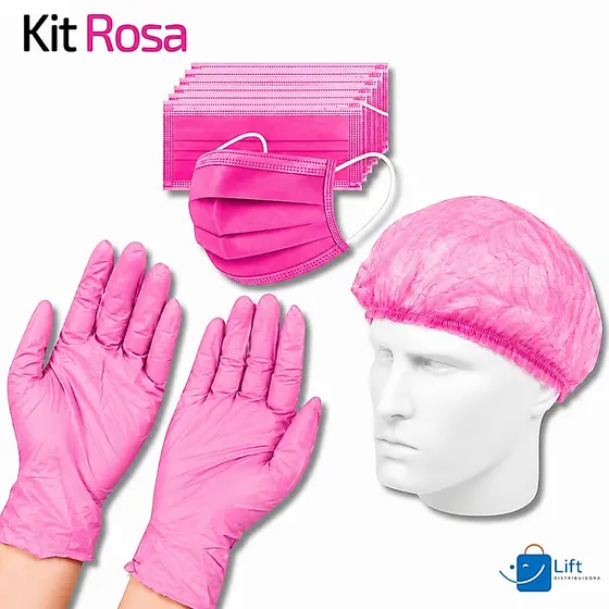 Kit Rosa Toucas TNT Luva Nitrilica  Máscara Descartável