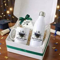 Kit presente de Formatura personalizado com caneca + Garrafa Térmica + caixa MDF + Bombons