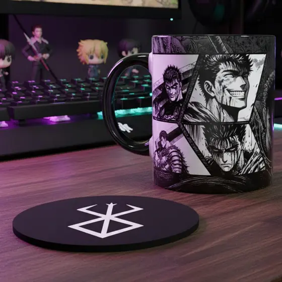 Caneca Personalizada Berserk Guts 325ml Porcelana Anime Presente Com ou Sem Porta Copos