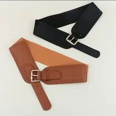 Cinto Largo Elástico Feminino -Couro PU Ajustável Estiramento Emagrecimento Ajuste Cintura com fivela