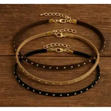 Choker Gargantilha Colar Cordão Courinho Camurça Preto,Nude,Marrom com Tachinhas Vintage Western Country