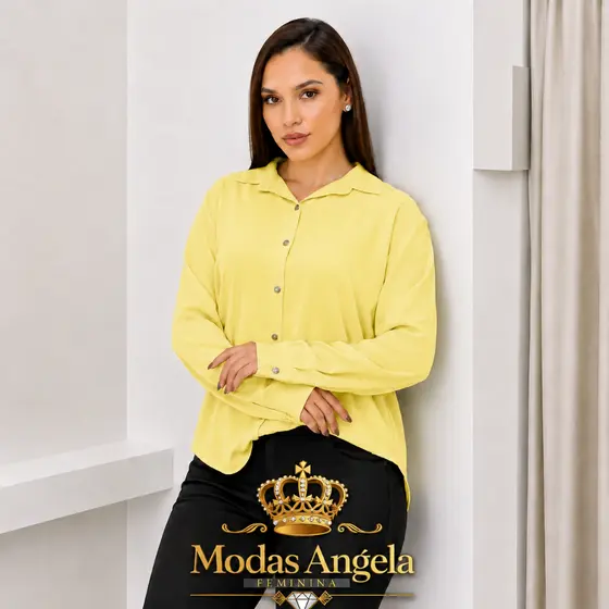 Camisa Feminina LISO Social Calorinho Manga Longa Viscolinho Premium Leve Com Botões Elegante Soltinho Entrega Rapida