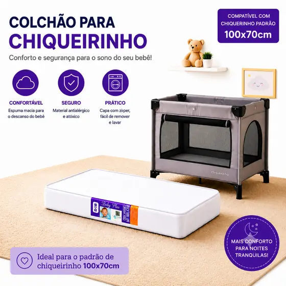 Colchão De Berço Chiqueirinho Cercadinho 100x70 D18 Impermeável Espuma D18 Conforto e Segurança