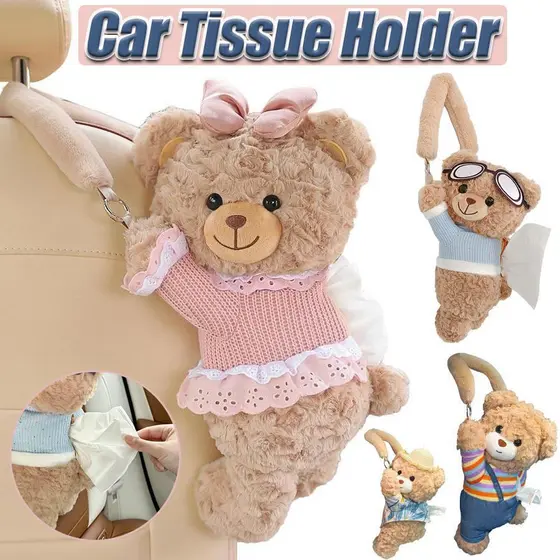 Bonito Urso Suporte De Tecido Do Carro Macio Decorativo Auto Pelúcia Guardanapo Titular Acessório nuaeduyvn