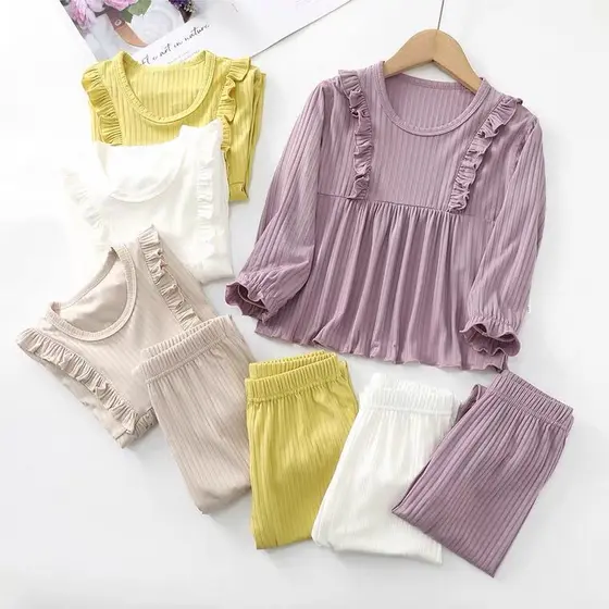 Pijamas para meninas estilo fino meninas bebê seda gelo casa ar condicionado roupas meninas primavera outono estilo cor