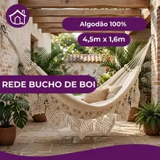 Rede Dormir Bucho de Boi Algodão 100% Varanda Reta Ponta Ultra Resistente Família 4,5m x 1,60m