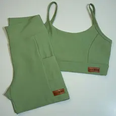 Conjunto Fitness Canelado - Shorts com Bolso + Top de Alça