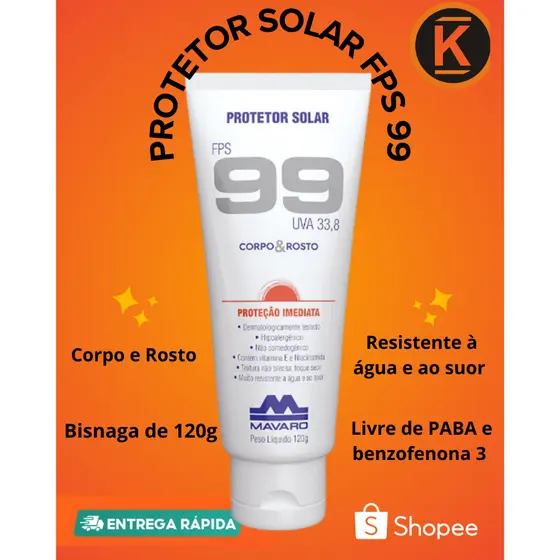 Protetor Solar Corpo E Facial FPS 99 Proteção UV Forte Praia Piscina Resistente Água Mavaro