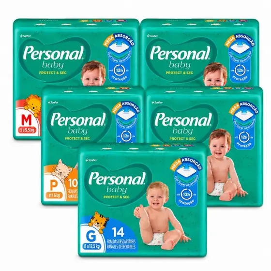 Promoção 5 Pacotes Fraldas Descartáveis Personal Baby Jumbinho Escolha o Tamanho P/M/G
