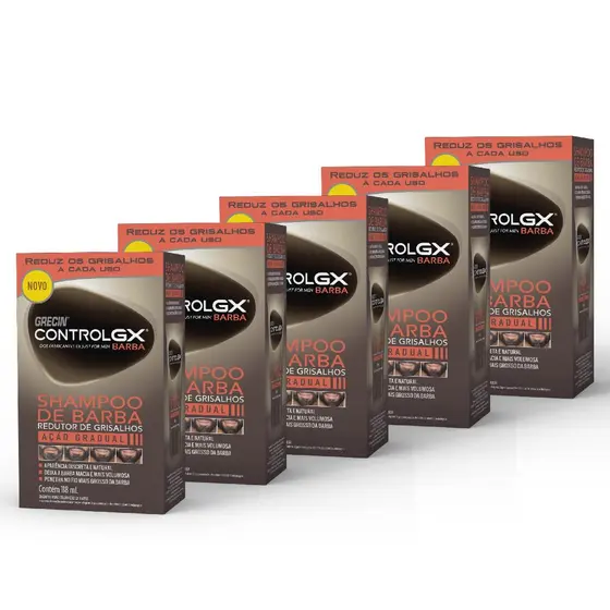 Kit 5x unidades Grecin Control Gx Shampoo De Barba e Redutor Grisalhos - Para todos os tipos de barba. Aparência jovem