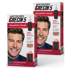 Kit 2x unidades Grecin 5 Shampoo Tintura Tonalizante Castanho Escuro H-45 60ml - Cobre os cabelos grisalhos em 5 minutos