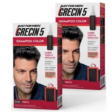 Kit 2x unidades - Grecin 5 Shampoo Tintura Tonalizante Preto H-55 60ml - Cobre os cabelos grisalhos em 5 minutos.