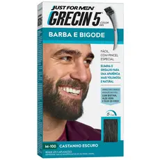 Grecin 5 Color Gel Barba e Bigode Castanho Escuro M-100 28g - Cobre os fios grisalhos em 5 minutos