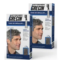 Kit 2x unidades Grecin Tons de Grisalho Gel Tonalizante - Escurece fios brancos - Aparência natural - Aplique ao pentear