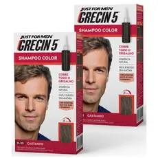 Kit 2x unidades - Grecin 5 Shampoo Tintura Tonalizante Castanho H-35 60ml - Cobre os cabelos grisalhos em 5 minutos.