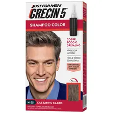 Grecin 5 Shampoo Tintura Tonalizante Castanho Claro H-25 60ml - Elimina os cabelos grisalhos em 5 minutos.