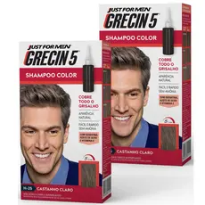 Kit 2x unidades Grecin 5 Shampoo Tintura Tonalizante Castanho Claro H-25 60ml - Cobre os cabelos grisalhos em 5 minutos
