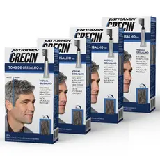 Kit 4x unidades Grecin Tons de Grisalho Gel Tonalizante - Escurece fios brancos - Aparência natural - Aplique ao pentear