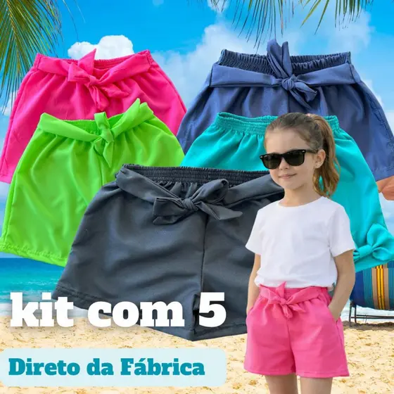 KIT com 5 Shorts Bermuda Mauricinho Infantil Microfibra Tactel - Leve - Verão - Praia e Piscina
