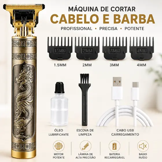 Máquina de Cortar Cabelo e Barba Masculina, Barbeador Elétrico e Aparador Profissional