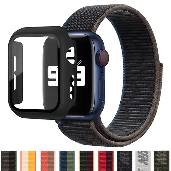 Capa Capinha PC +Pulseira Nailon Para Relógio IWatch Apple Watch Ultra SE 3 2 Series 11 10 9 8 7 49 46 45 42 41 44 40mm