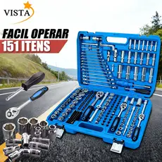 Kit de Ferramentas Profissional 151 Peças com Maleta Completa – Soquetes e Chave Catraca Reversível VISTA
