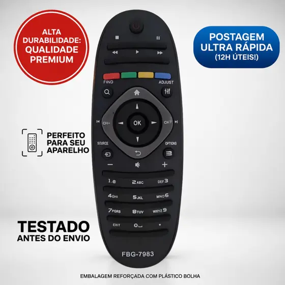 Controle Remoto Philips LE-7983 Compatível | Pronto Para Uso Imediato | Envio em até 12h Úteis