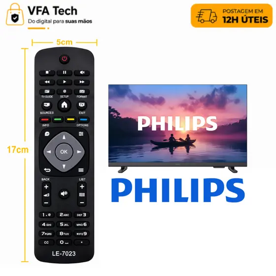 Controle Remoto Universal Compatível para Tv Philips Smart LCD - LE-7023 | Envio Super Rápido em até 12h úteis