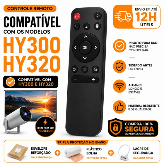 Controle Para Projetor HY300 HY320 Compatível com Mini Projetor Android | Pronto para uso | Envio em até 12h úteis