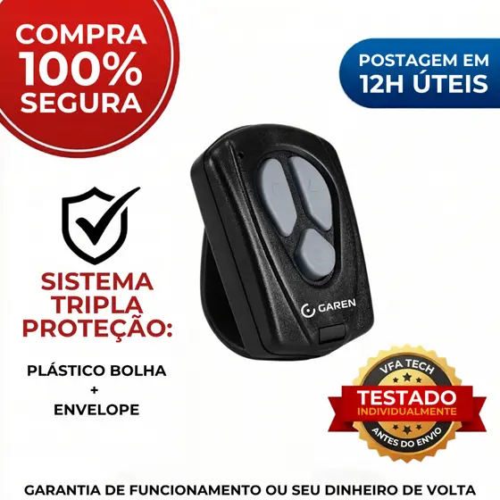 Controle Remoto Compatível Garen TX New 433MHz para Portão Eletrônico | Envio em 12h Úteis