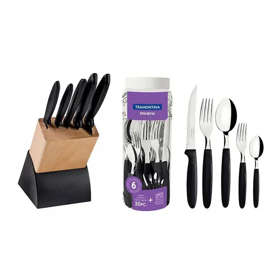 KIT - Faqueiro Plenus 6 Peças + 1 Faqueiro 30 Peças Ipanema Preto - Tramontina