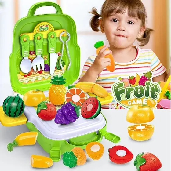 KIt 24 peças Brinquedo cozinha maleta com frutas e vegetais com corte de velcro
