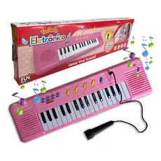 Teclado Musical Piano Infantil Com Microfone 32 Teclas Rosa